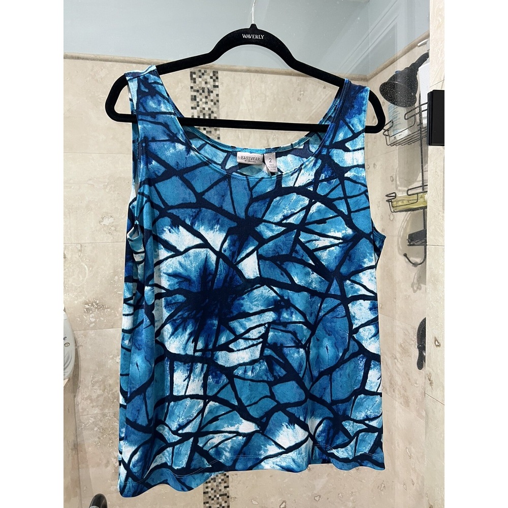 Easywear by Chicos Womens Large 2 Slinky Pullover Floral Tank Top Blue Teal